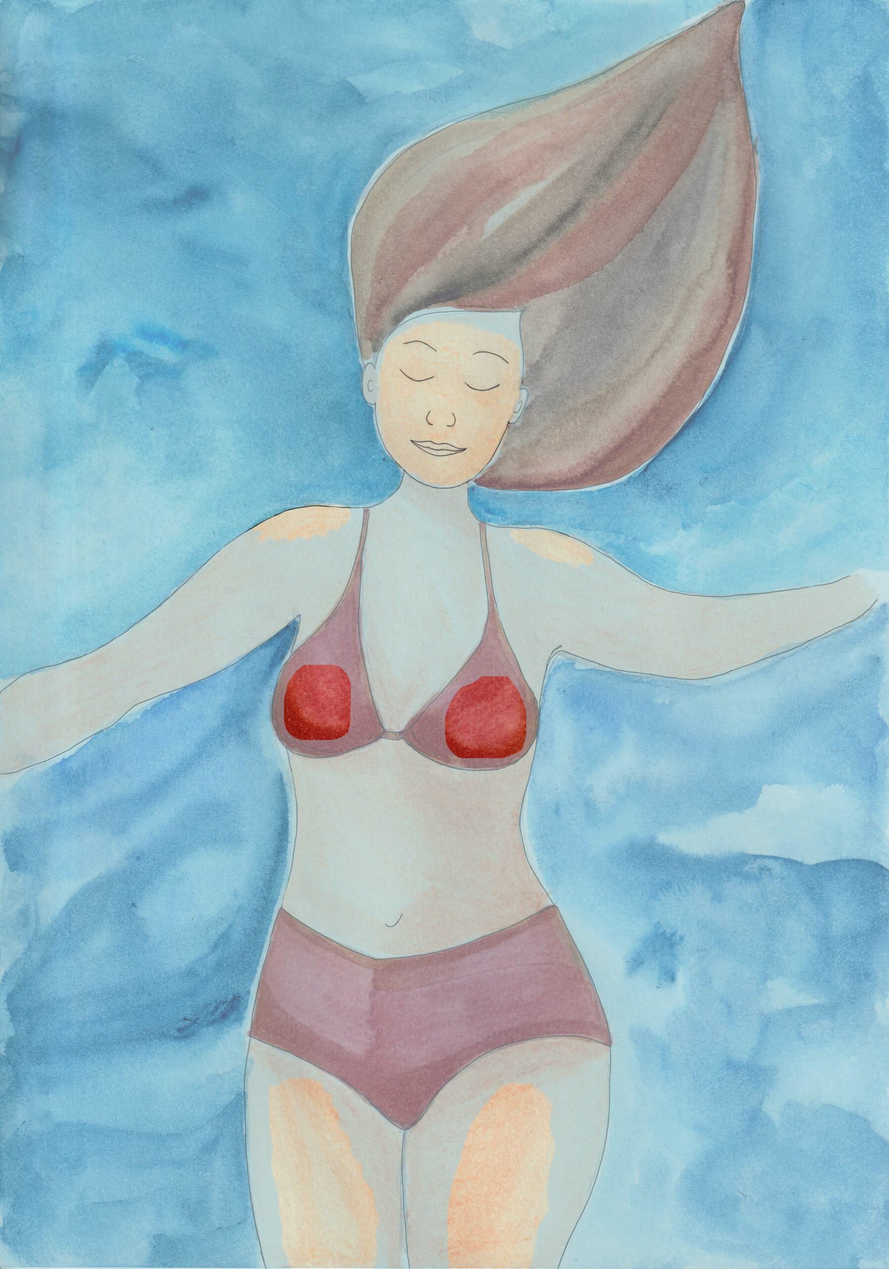 illustration d'une femme qui se laisse flotter à la surface de l'eau